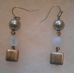 Silver and blue dangly earrings